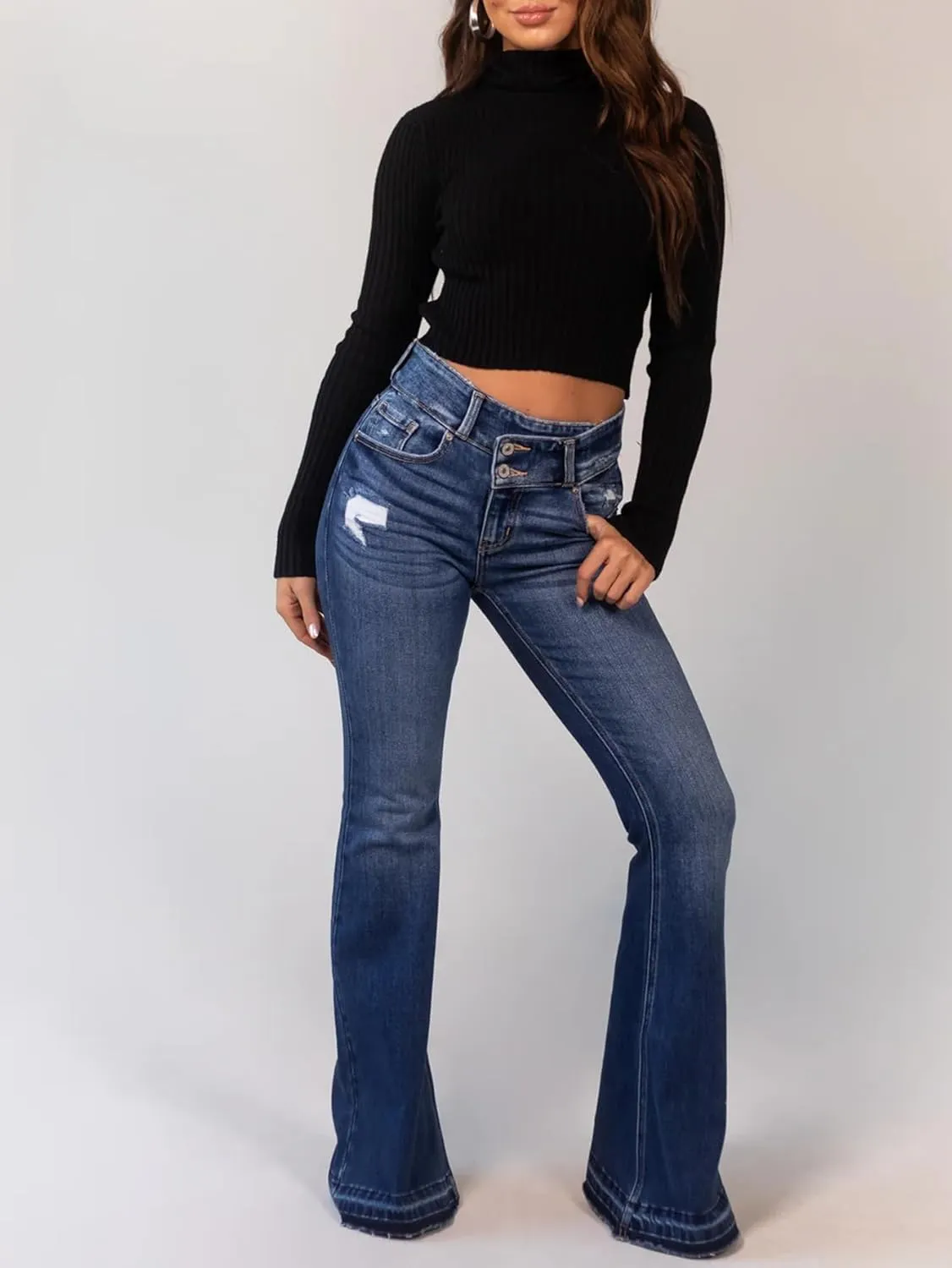 utcoco High Waisted Bootcut Jeans for Women 2025 Fashion Stretch Slim Fit Bell Bottom Flare Jeans for Women