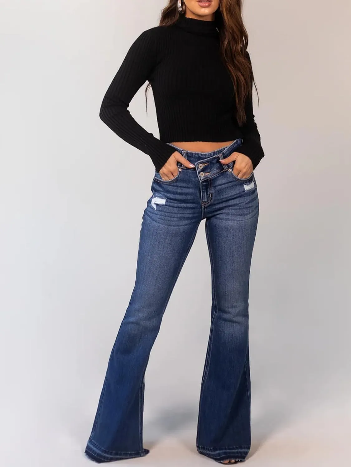 utcoco High Waisted Bootcut Jeans for Women 2025 Fashion Stretch Slim Fit Bell Bottom Flare Jeans for Women