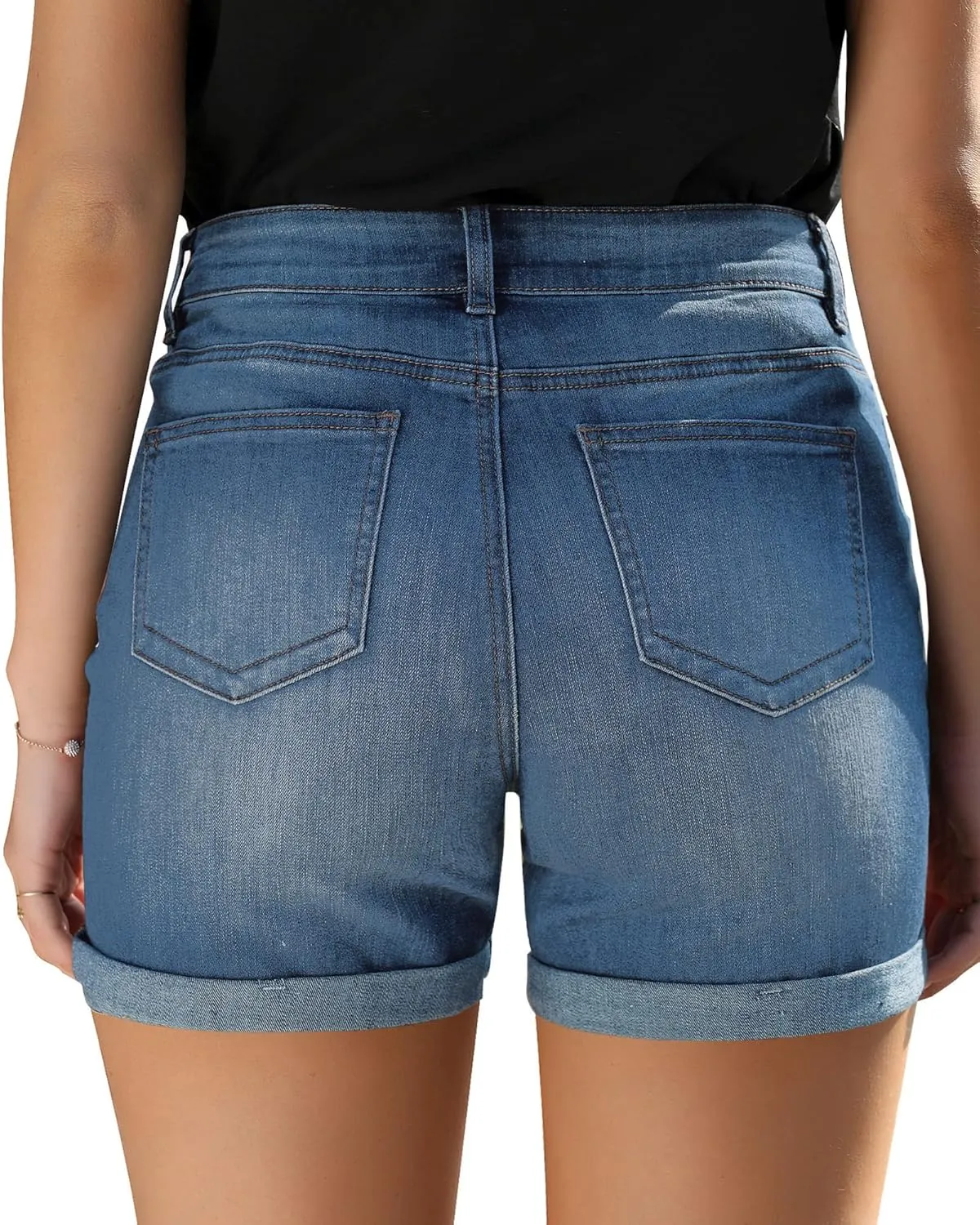 Utyful Women's Casual High Waisted Distressed Shorts Folded Hem Stretch Jean Denim Shorts