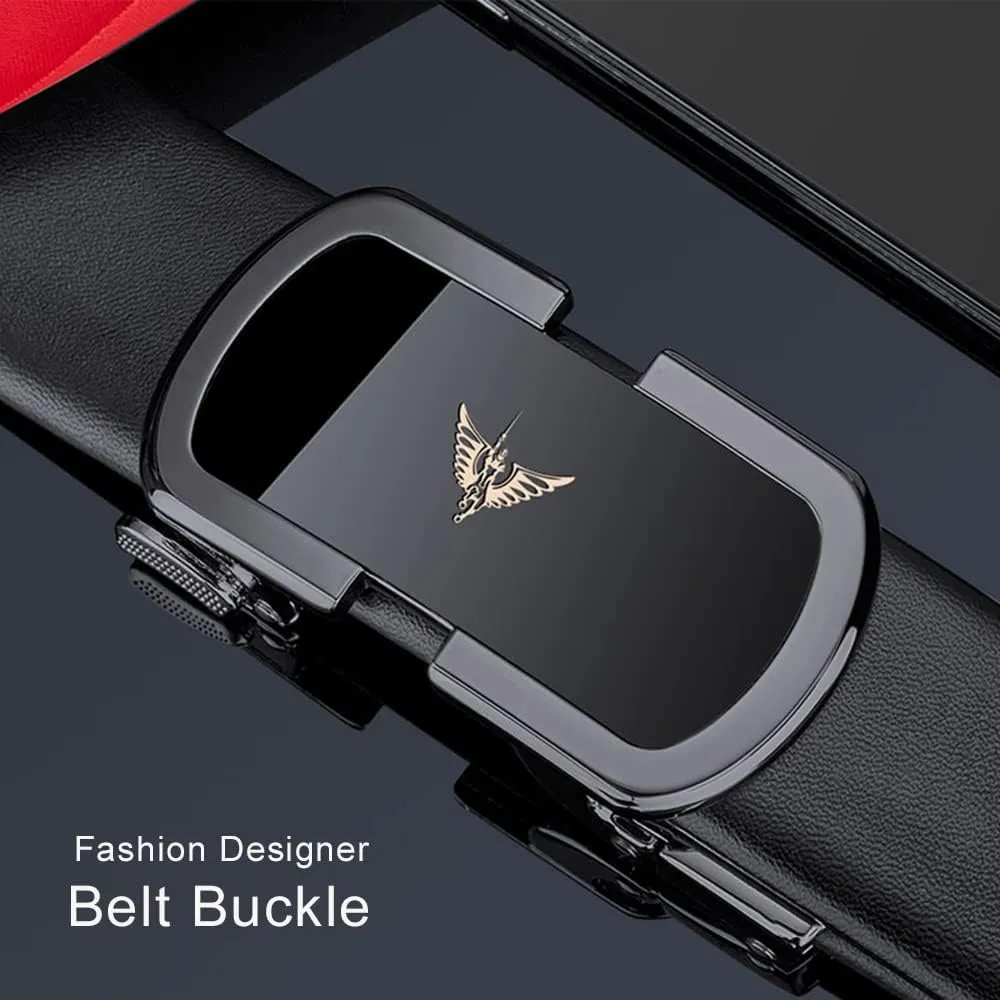 VANNANBA Leather Ratchet Belts for Men Automatic Buckle Casual Belt,with Gift Box