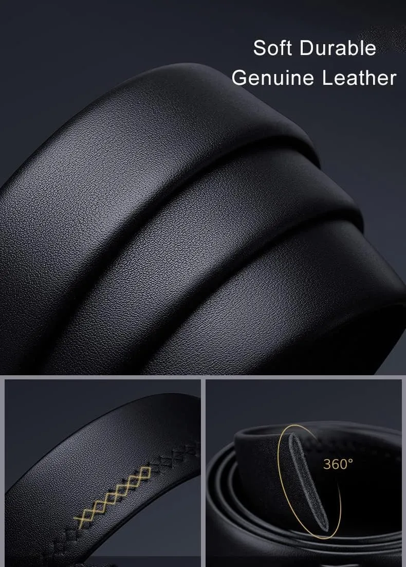 VANNANBA Leather Ratchet Belts for Men Automatic Buckle Casual Belt,with Gift Box