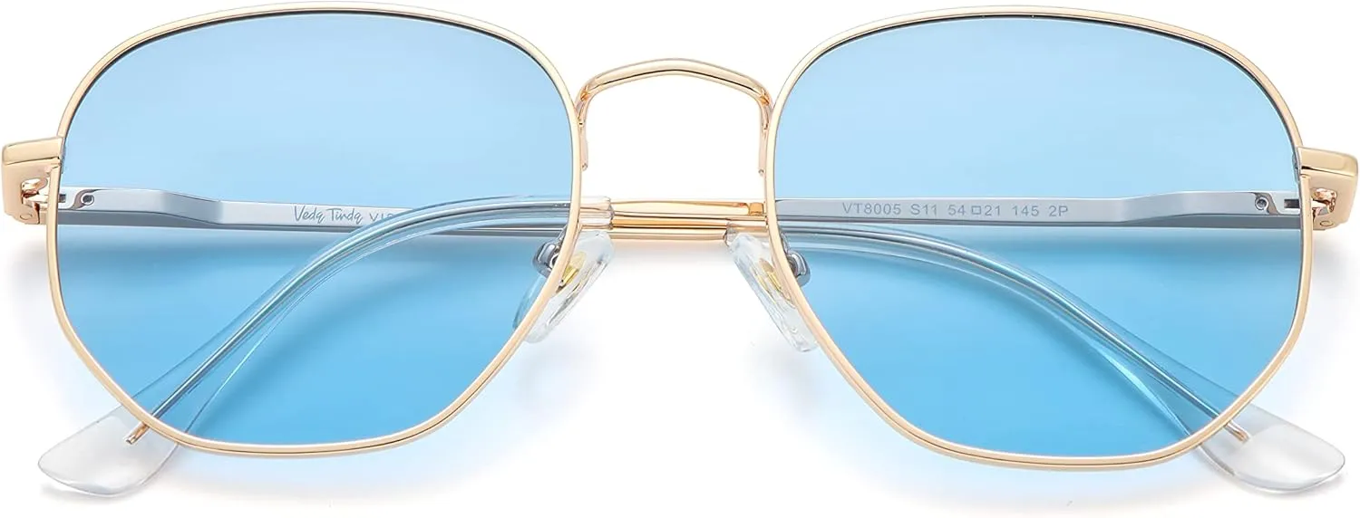 Veda Tinda Vision Sunglasses for Women Trendy Retro 70s 90s Womens Oval and Square Shades UV400 Protection with Glasses Chain