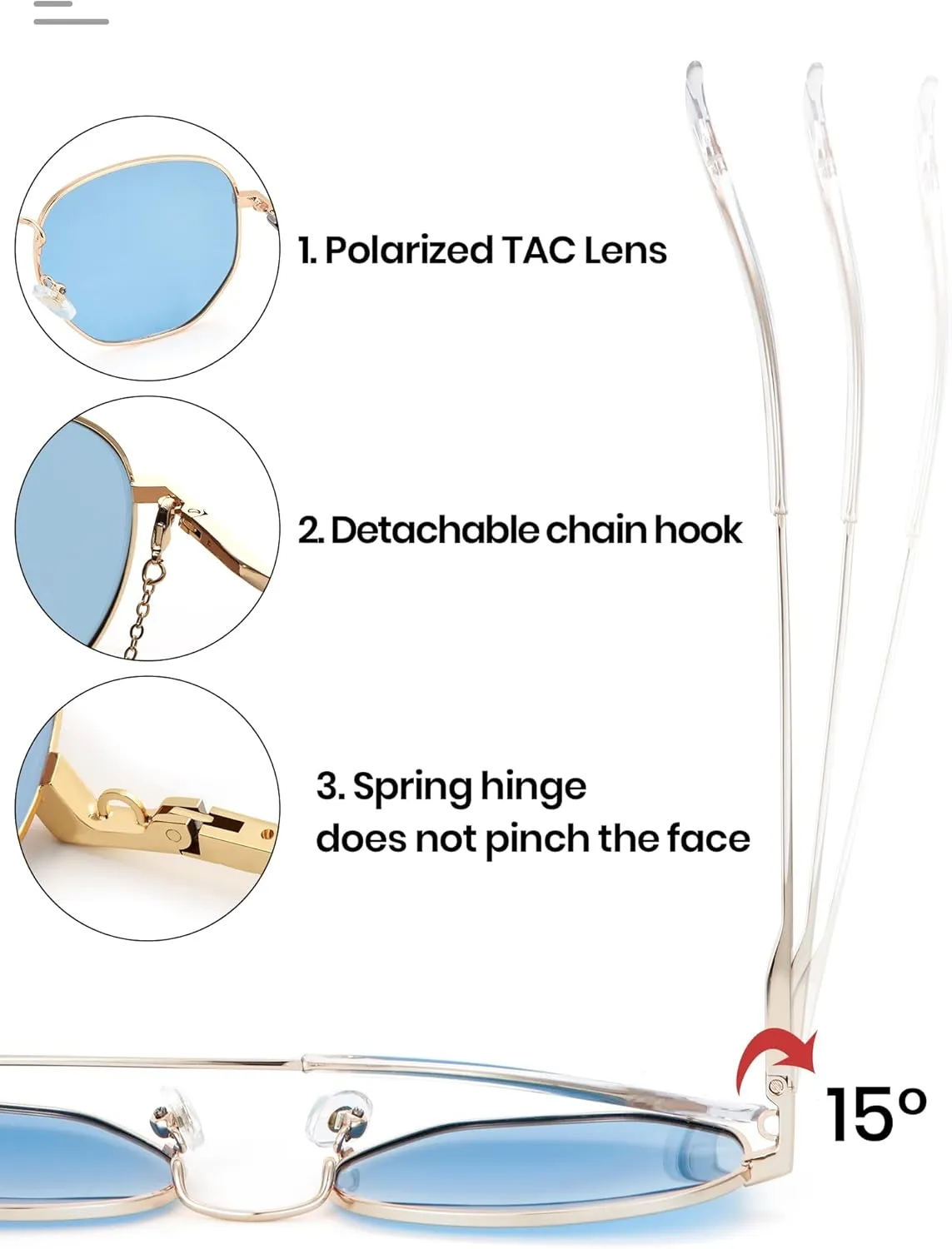 Veda Tinda Vision Sunglasses for Women Trendy Retro 70s 90s Womens Oval and Square Shades UV400 Protection with Glasses Chain