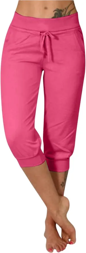 Wankang Sweatpants Capri Pants for Women Cropped Jogger Running Pants Lounge Loose Fit Drawstring Waist Trousers with Pockets
