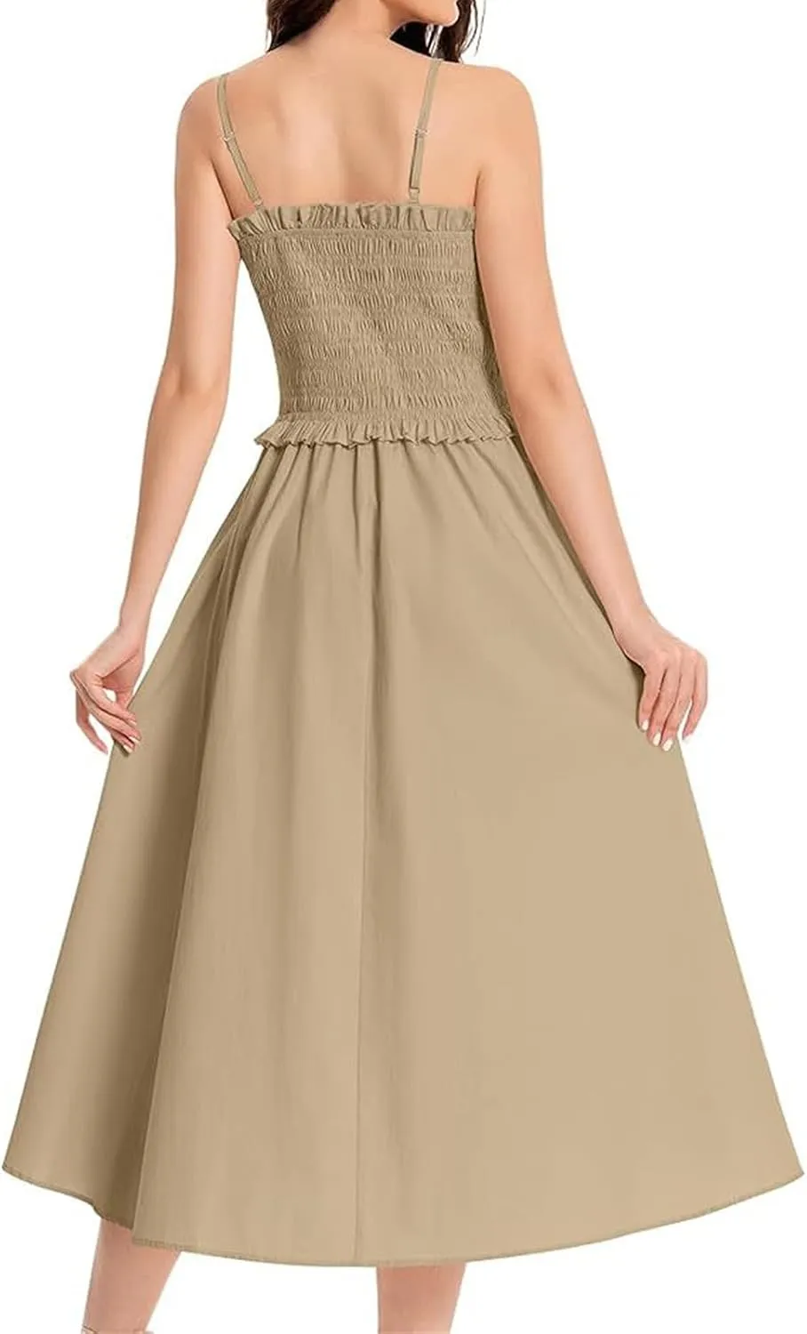 Wedding Guest Dress for Women Summer Maxi Dress Spaghetti Strap High Waist Dresses A Line Smocked Beach Dresses