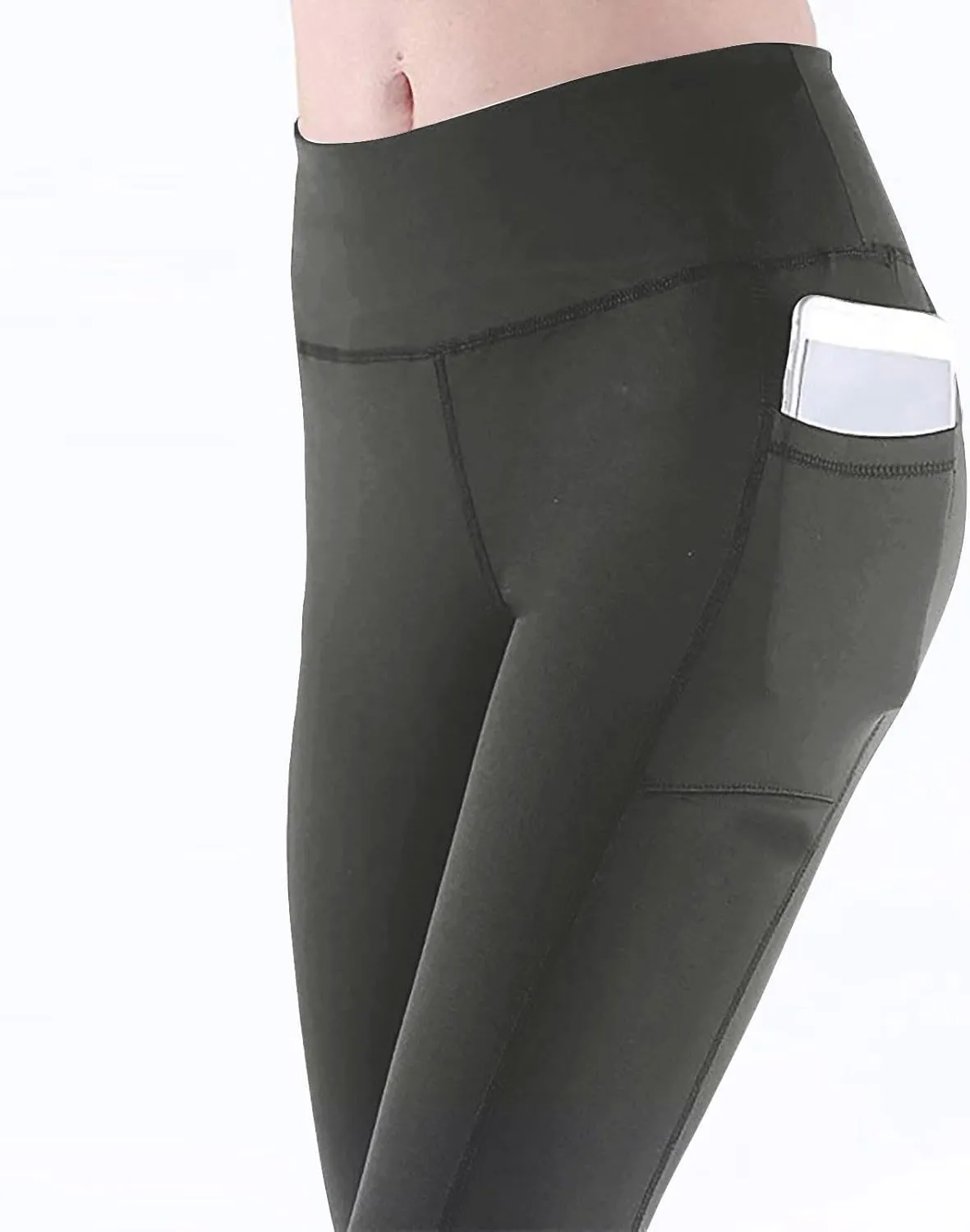 Wkishenl Women's High Waist Yoga Pants with Pockets, Tummy Control Workout Running Leggings Comfy Soft Solid Color Yoga Pants