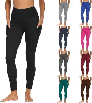 Wkishenl Women's High Waist Yoga Pants with Pockets, Tummy Control Workout Running Leggings Comfy Soft Solid Color Yoga Pants