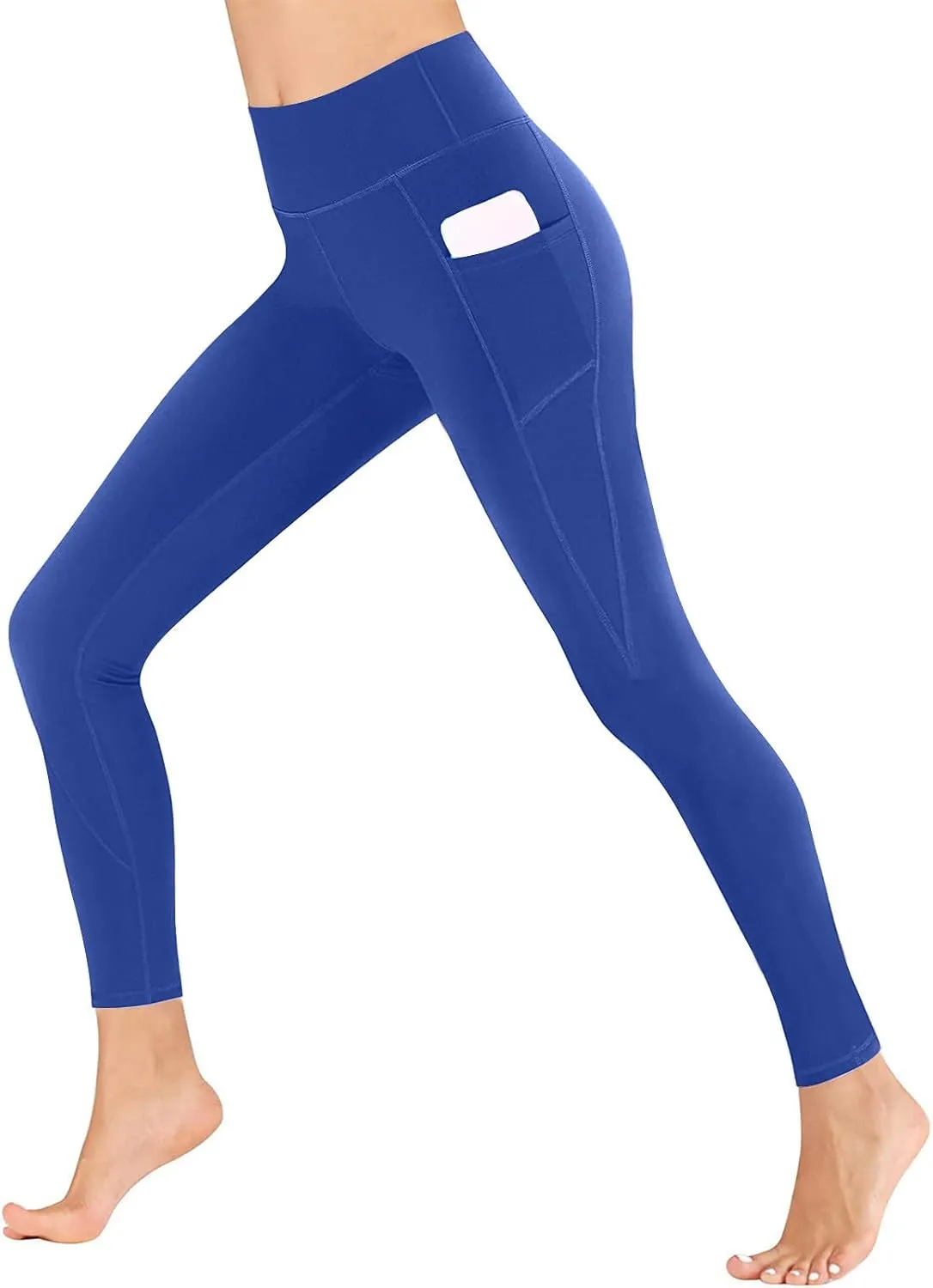 Wkishenl Women's High Waist Yoga Pants with Pockets, Tummy Control Workout Running Leggings Comfy Soft Solid Color Yoga Pants