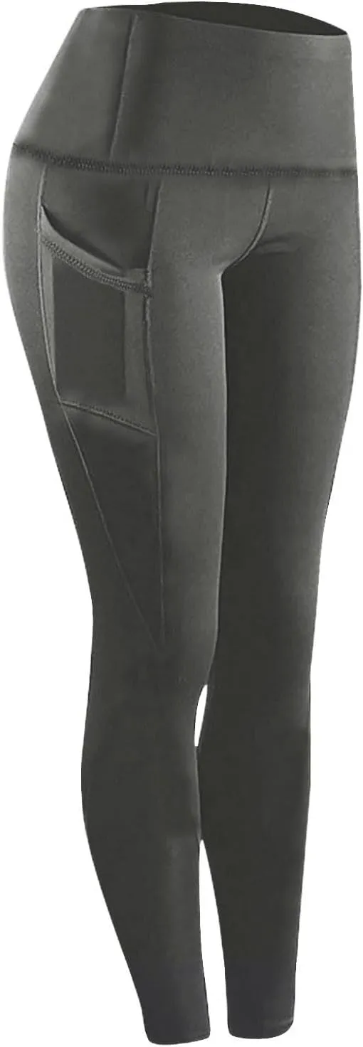 Wkishenl Women's High Waist Yoga Pants with Pockets, Tummy Control Workout Running Leggings Comfy Soft Solid Color Yoga Pants