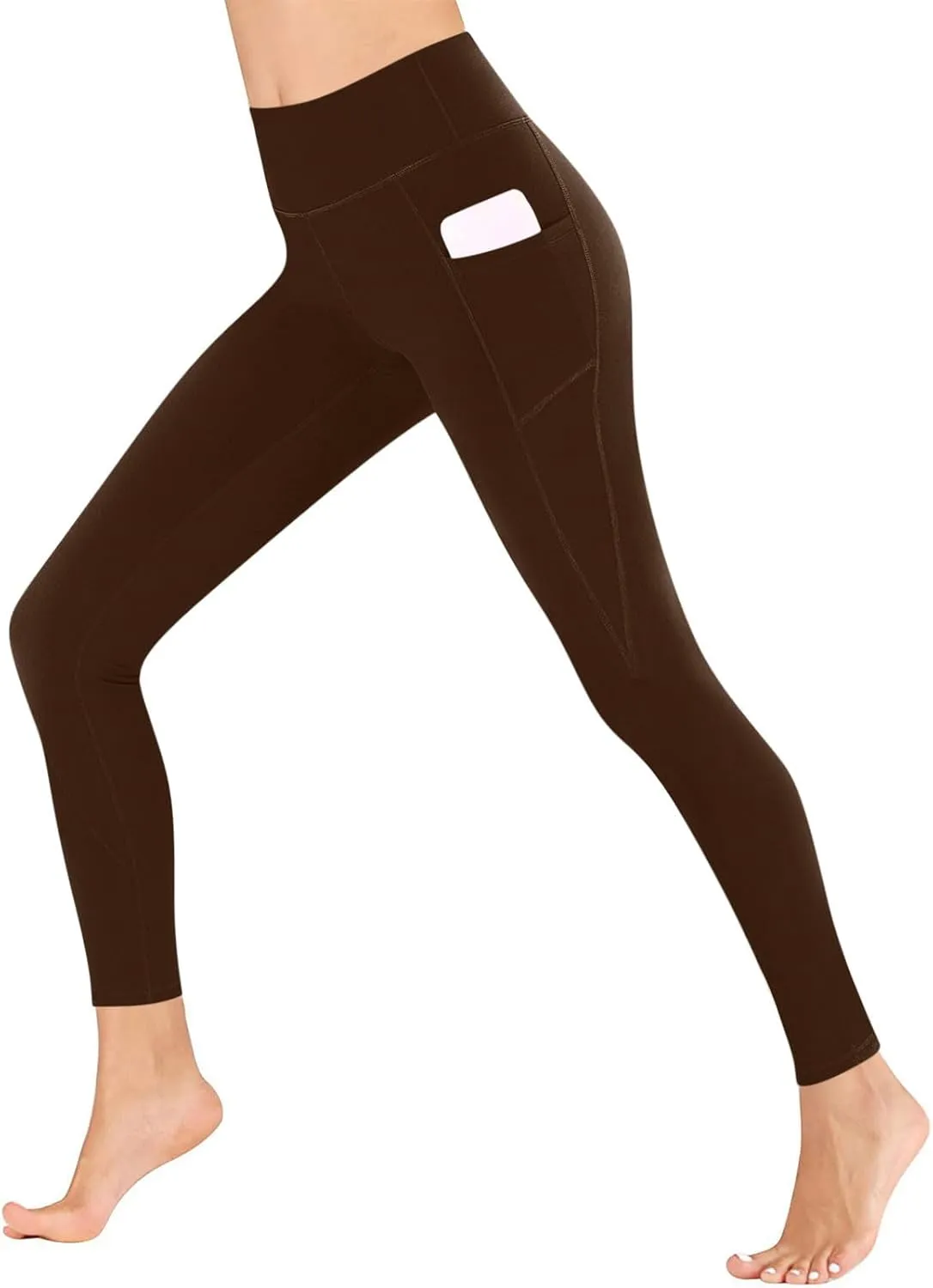 Wkishenl Women's High Waist Yoga Pants with Pockets, Tummy Control Workout Running Leggings Comfy Soft Solid Color Yoga Pants