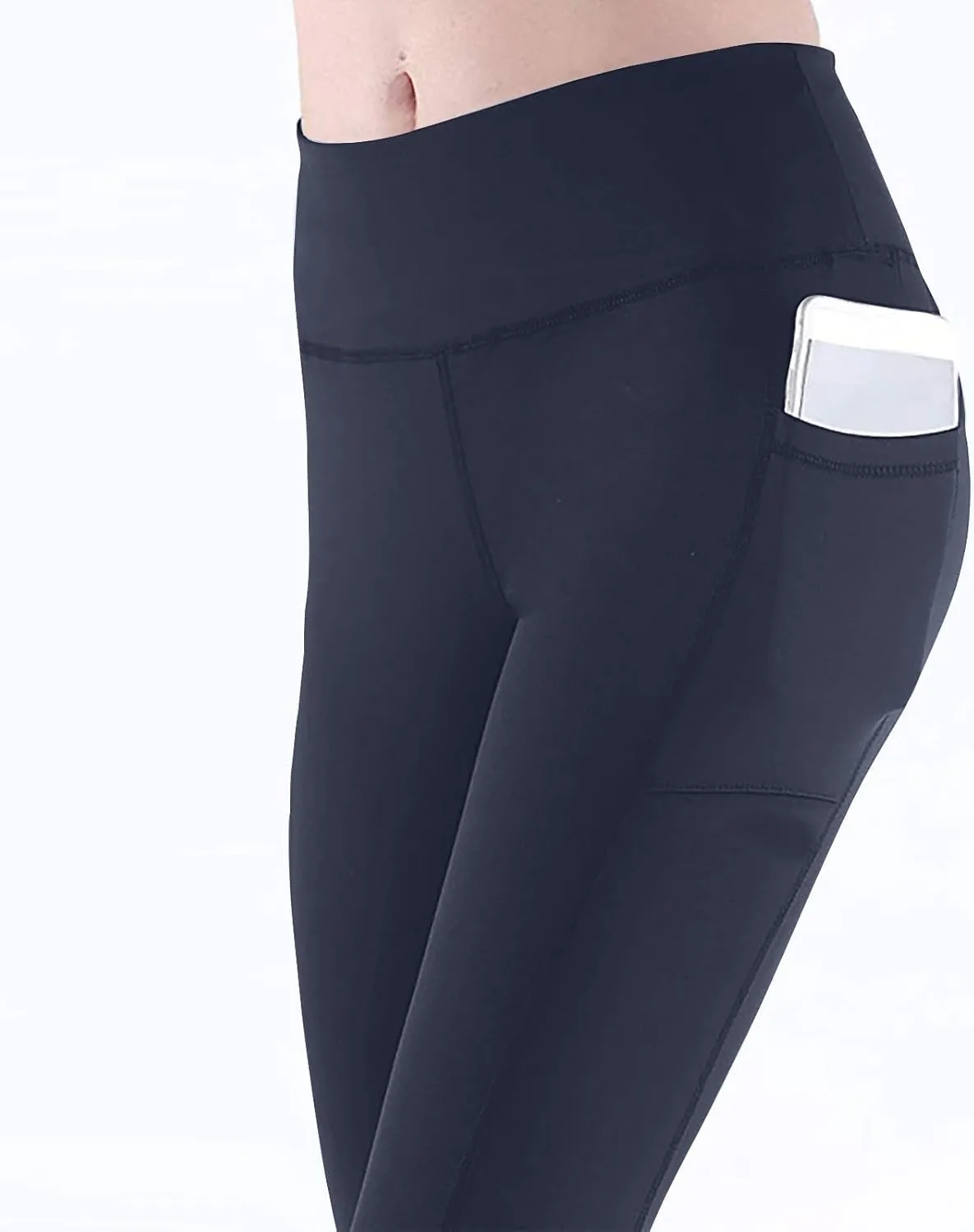 Wkishenl Women's High Waist Yoga Pants with Pockets, Tummy Control Workout Running Leggings Comfy Soft Solid Color Yoga Pants