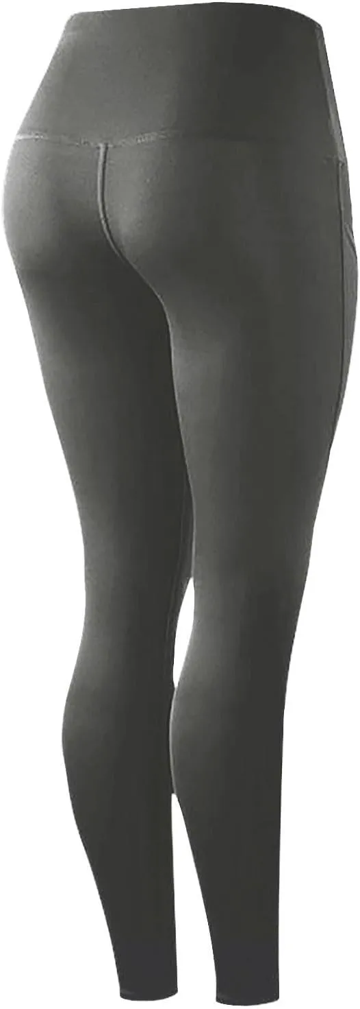 Wkishenl Women's High Waist Yoga Pants with Pockets, Tummy Control Workout Running Leggings Comfy Soft Solid Color Yoga Pants