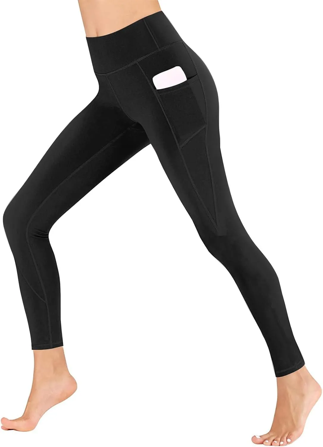 Wkishenl Women's High Waist Yoga Pants with Pockets, Tummy Control Workout Running Leggings Comfy Soft Solid Color Yoga Pants