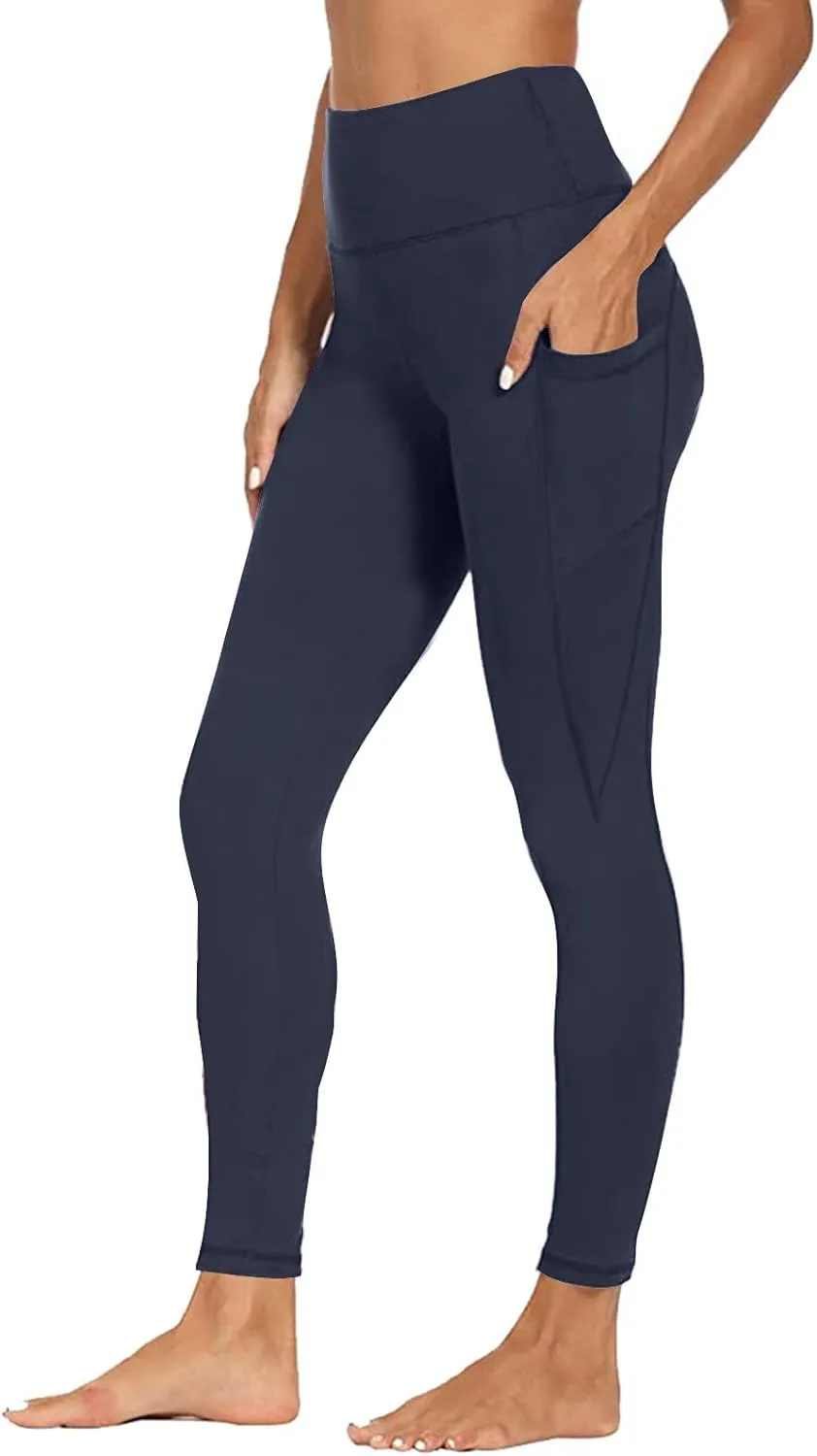 Wkishenl Women's High Waist Yoga Pants with Pockets, Tummy Control Workout Running Leggings Comfy Soft Solid Color Yoga Pants