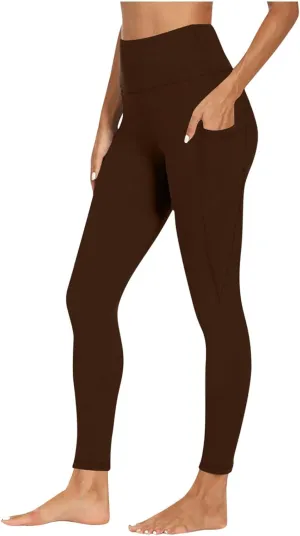 Wkishenl Women's High Waist Yoga Pants with Pockets, Tummy Control Workout Running Leggings Comfy Soft Solid Color Yoga Pants