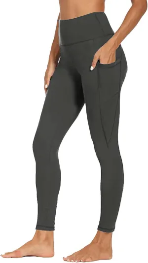 Wkishenl Women's High Waist Yoga Pants with Pockets, Tummy Control Workout Running Leggings Comfy Soft Solid Color Yoga Pants