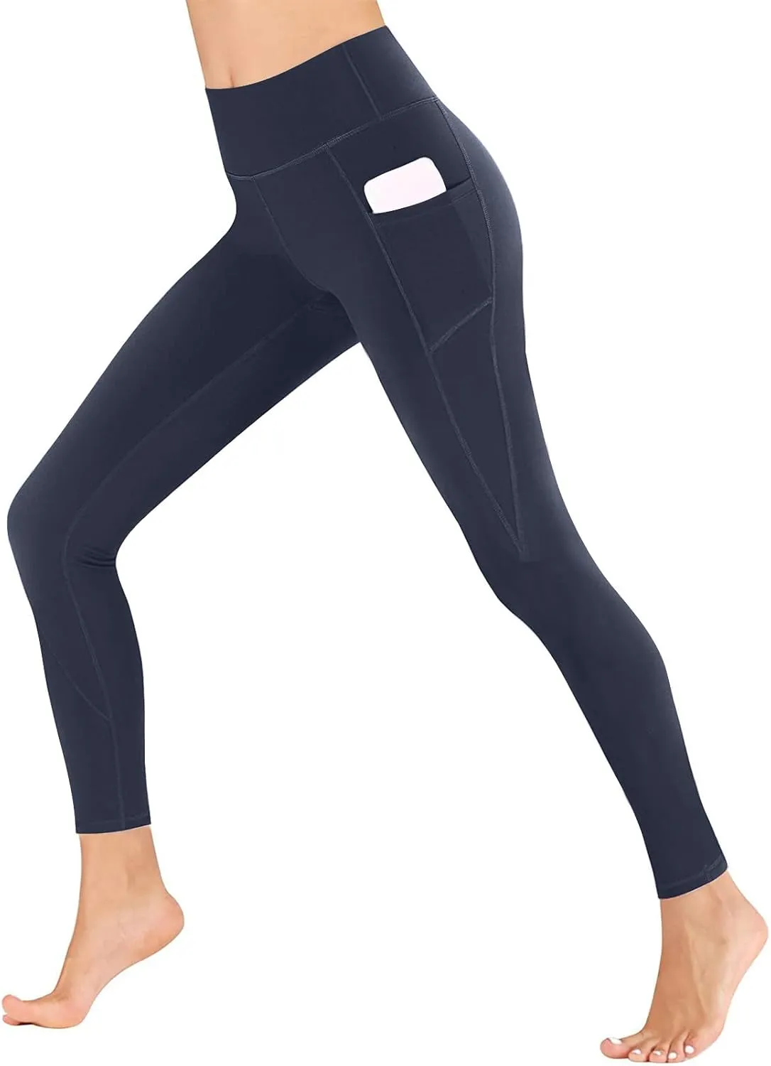 Wkishenl Women's High Waist Yoga Pants with Pockets, Tummy Control Workout Running Leggings Comfy Soft Solid Color Yoga Pants