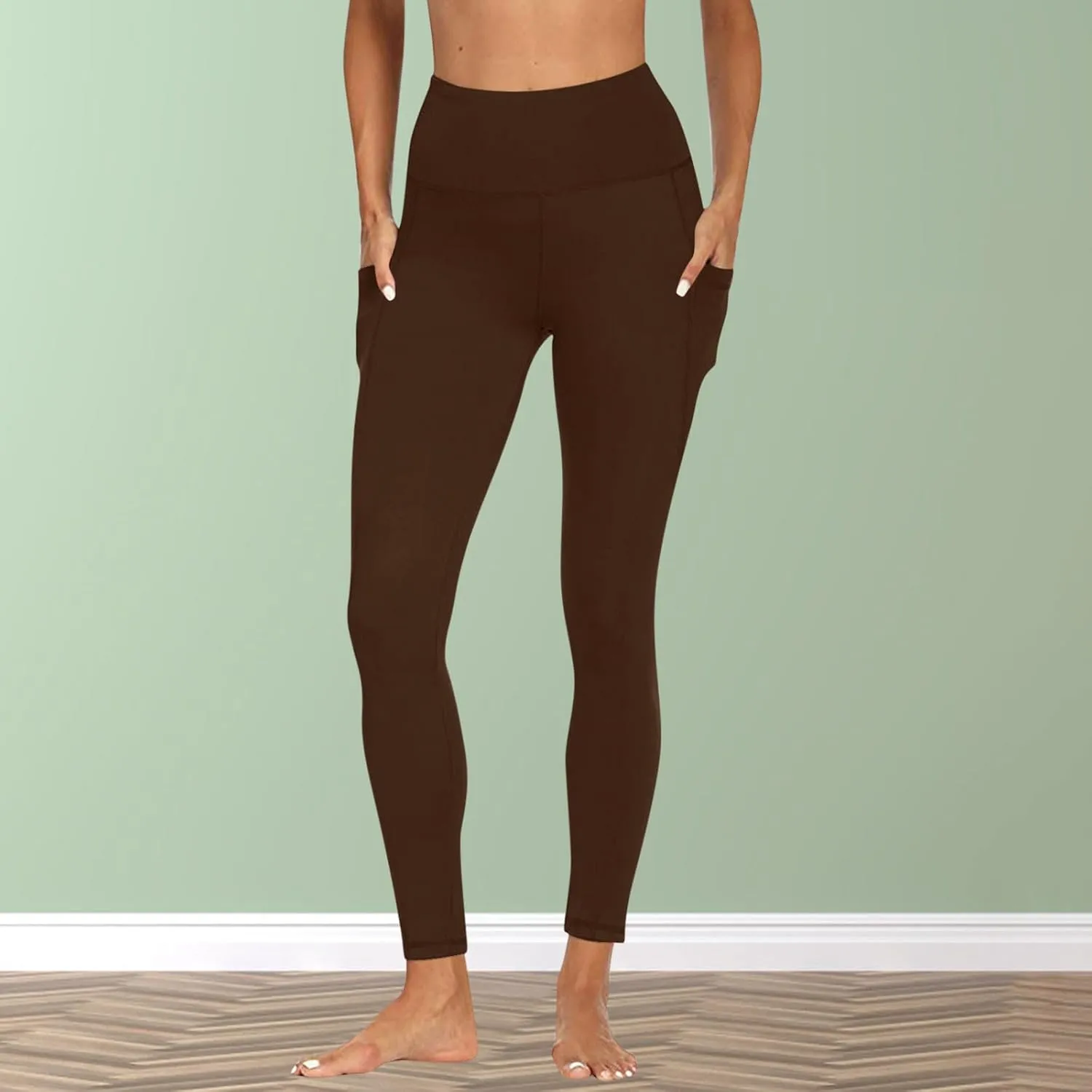 Wkishenl Women's High Waist Yoga Pants with Pockets, Tummy Control Workout Running Leggings Comfy Soft Solid Color Yoga Pants