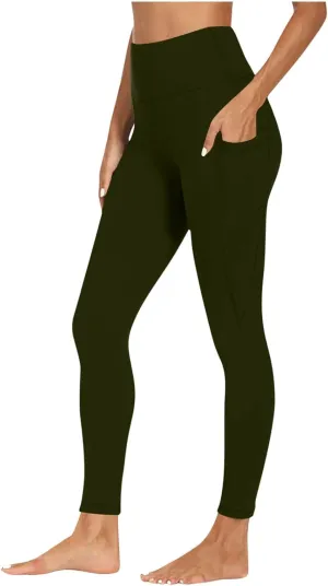 Wkishenl Women's High Waist Yoga Pants with Pockets, Tummy Control Workout Running Leggings Comfy Soft Solid Color Yoga Pants