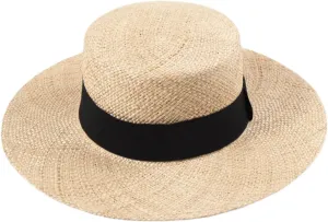 Women Boater Sun Hat Wide Brim Woven Sun Hat Trimmed with Ribbon UPF 50  Sun Protection Summer Vacation Beach Straw Hat