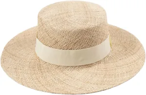 Women Boater Sun Hat Wide Brim Woven Sun Hat Trimmed with Ribbon UPF 50  Sun Protection Summer Vacation Beach Straw Hat