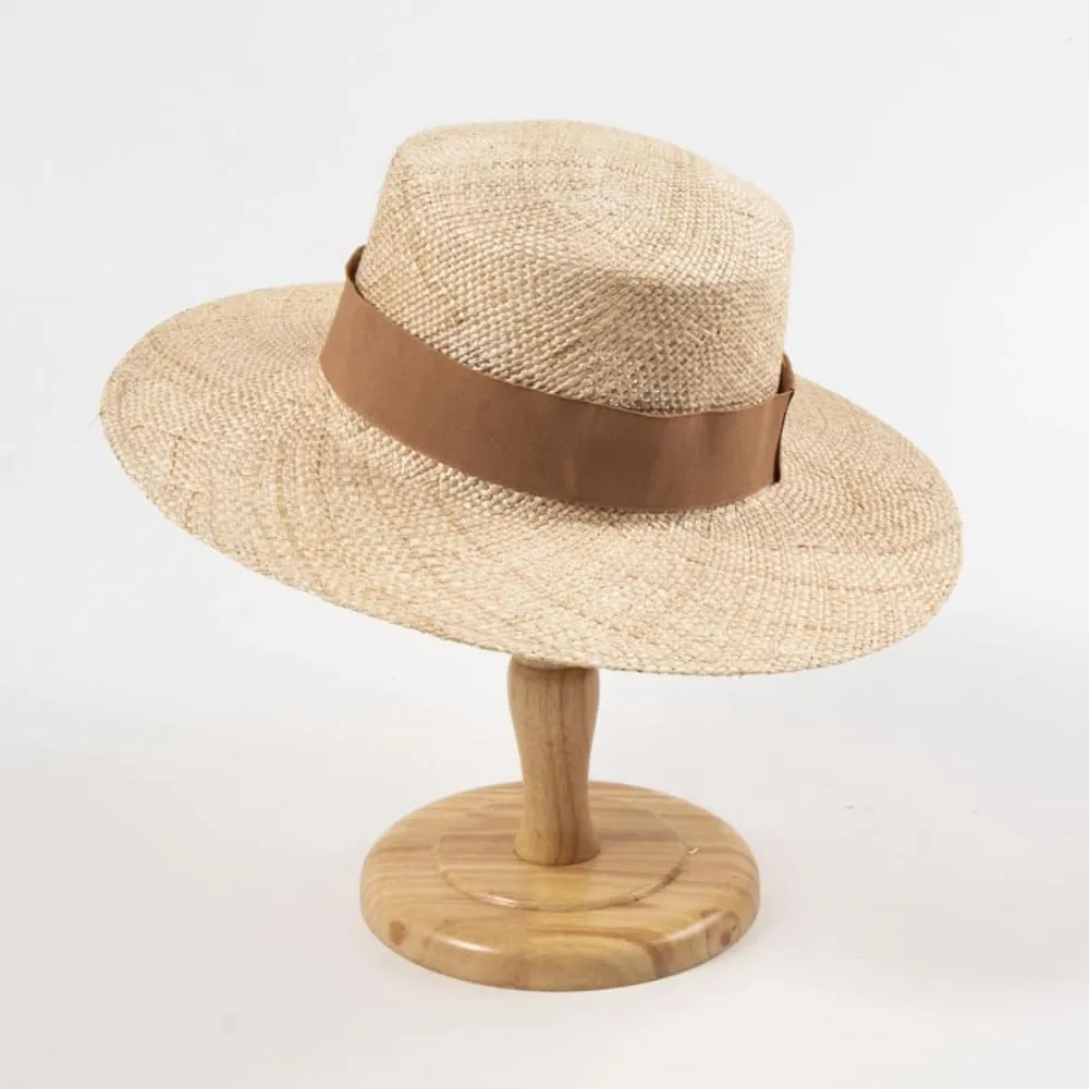 Women Boater Sun Hat Wide Brim Woven Sun Hat Trimmed with Ribbon UPF 50  Sun Protection Summer Vacation Beach Straw Hat