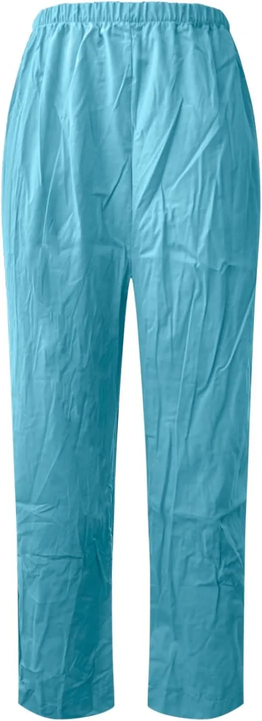 Women Capri Pants for Summer Casual Cotton Linen Plus Size Capris Loose Fitting Soft Cropped Pants with Pockets