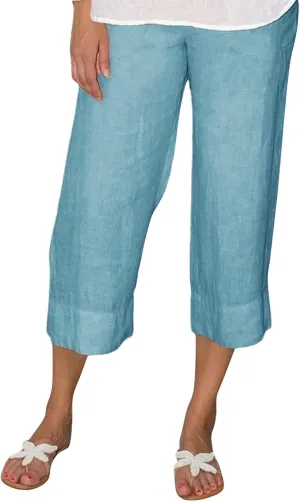 Women Capri Pants for Summer Casual Cotton Linen Plus Size Capris Loose Fitting Soft Cropped Pants with Pockets