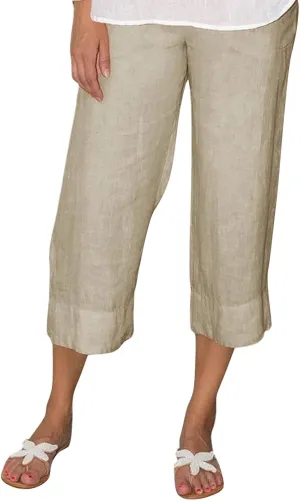 Women Capri Pants for Summer Casual Cotton Linen Plus Size Capris Loose Fitting Soft Cropped Pants with Pockets