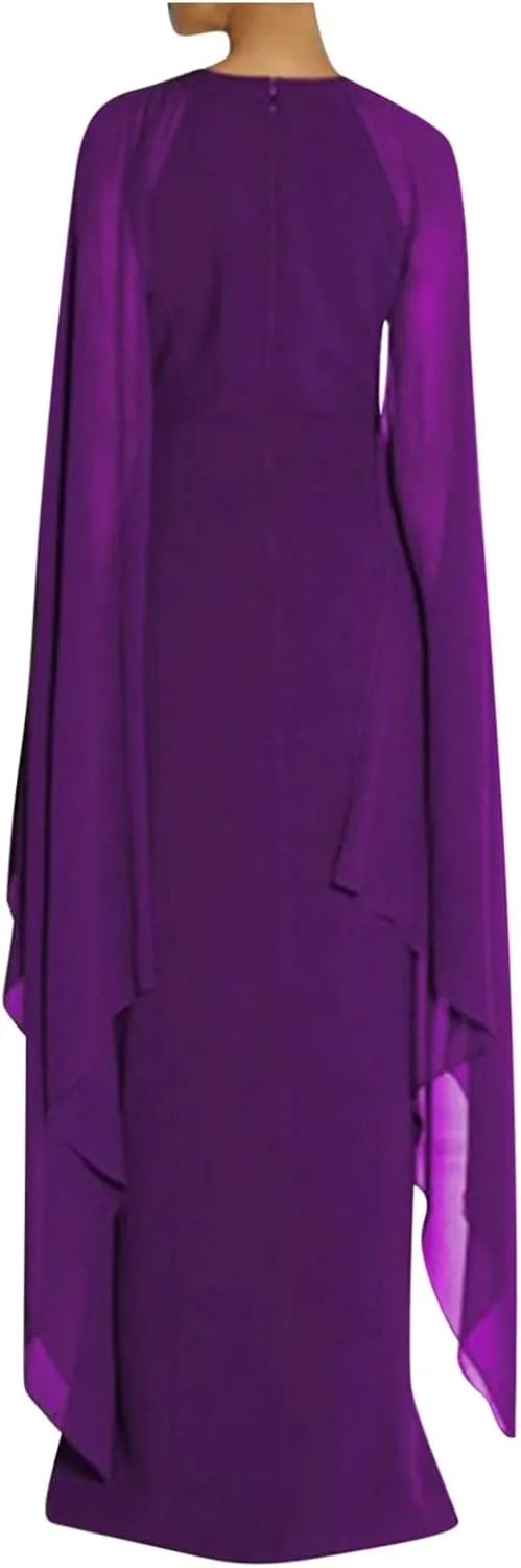 Women Elegant High Split Flare Sleeve Formal Evening Gown Maxi Dress 2025 Trendy Sexy Cocktail Party Flowy Long Dress