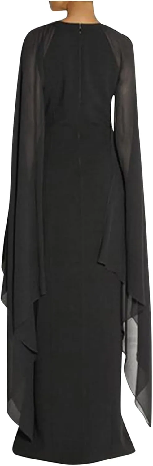 Women Elegant High Split Flare Sleeve Formal Evening Gown Maxi Dress 2025 Trendy Sexy Cocktail Party Flowy Long Dress