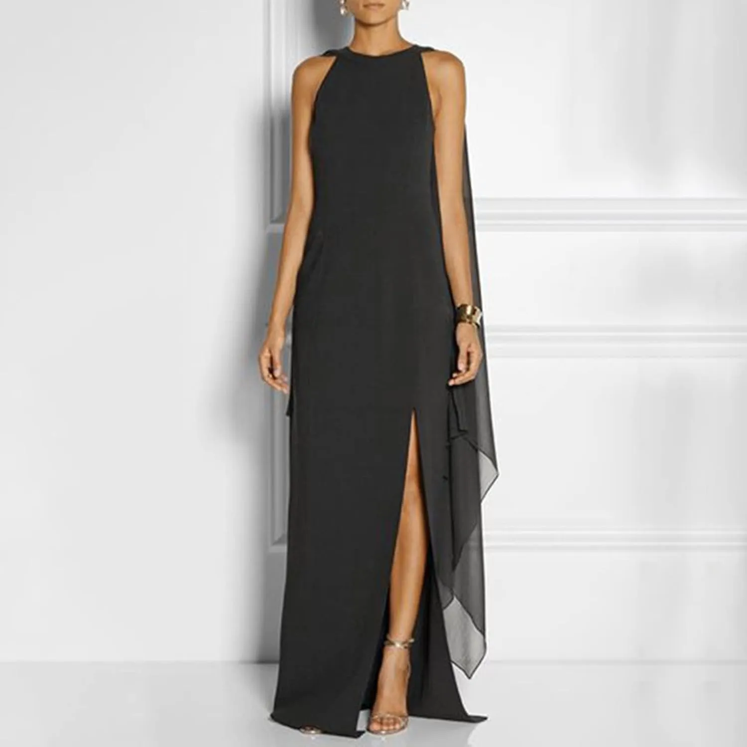 Women Elegant High Split Flare Sleeve Formal Evening Gown Maxi Dress 2025 Trendy Sexy Cocktail Party Flowy Long Dress