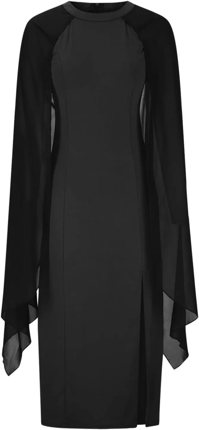 Women Elegant High Split Flare Sleeve Formal Evening Gown Maxi Dress 2025 Trendy Sexy Cocktail Party Flowy Long Dress