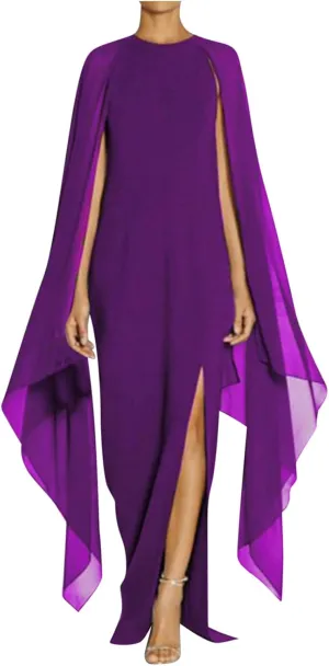 Women Elegant High Split Flare Sleeve Formal Evening Gown Maxi Dress 2025 Trendy Sexy Cocktail Party Flowy Long Dress