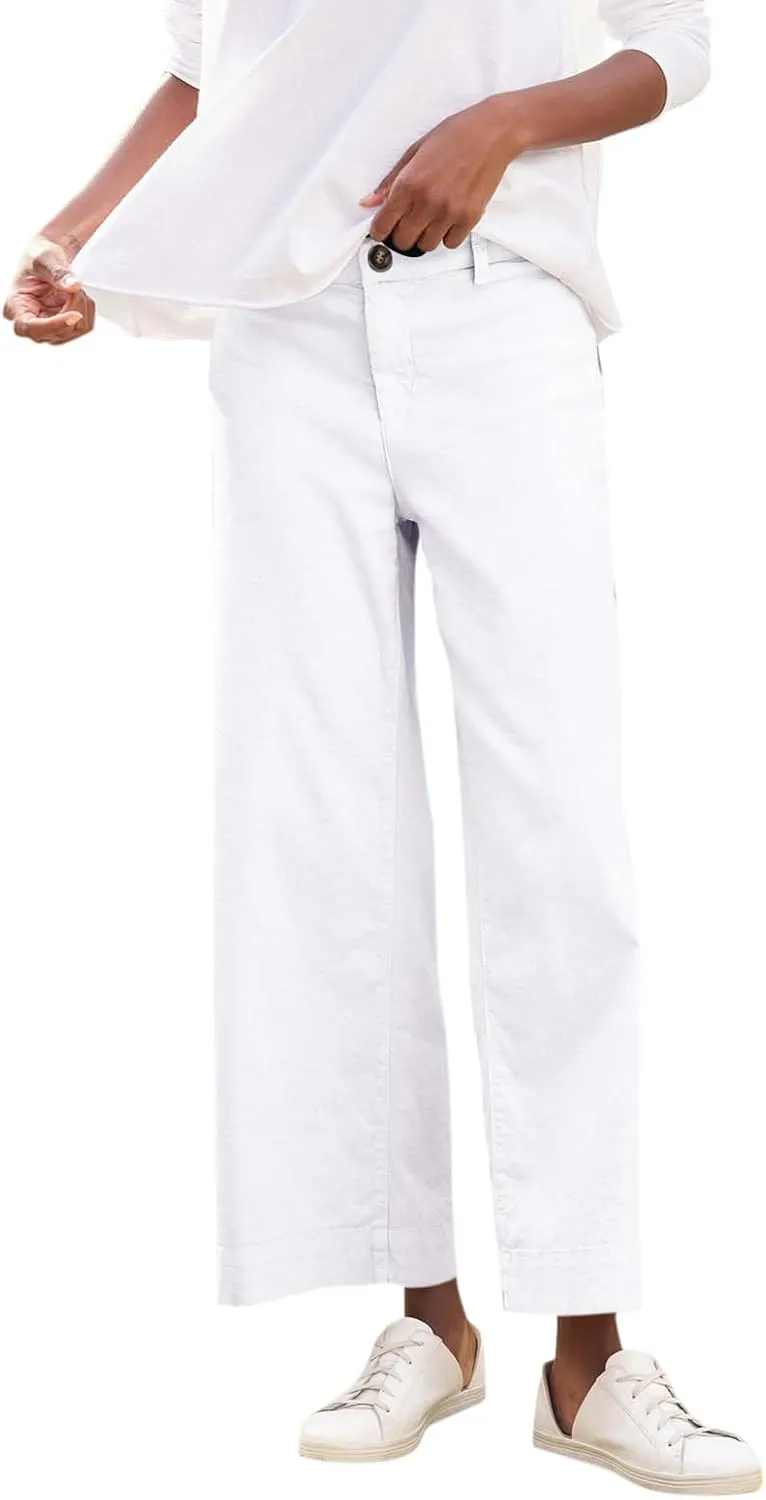Women Linen Pants Casual Wide Leg Cropped Pants Dressy Pants with Pocket Plus Size Summer Loose Business Ankle Pants