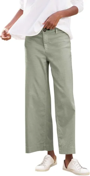 Women Linen Pants Casual Wide Leg Cropped Pants Dressy Pants with Pocket Plus Size Summer Loose Business Ankle Pants