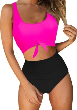 Women One Piece Swimsuits Slimming Cutout Bathing Suits Tummy Control Swimwear Color Block Monokini Swim Suit