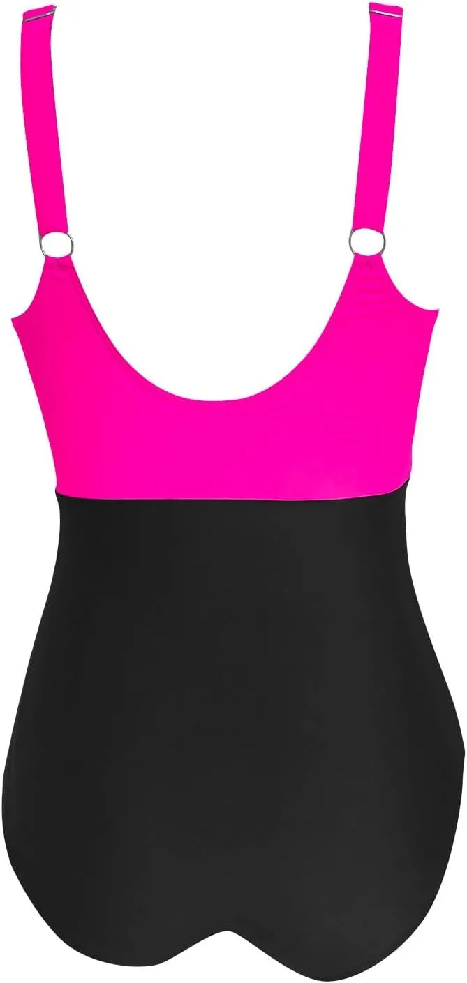 Women One Piece Swimsuits Slimming Cutout Bathing Suits Tummy Control Swimwear Color Block Monokini Swim Suit