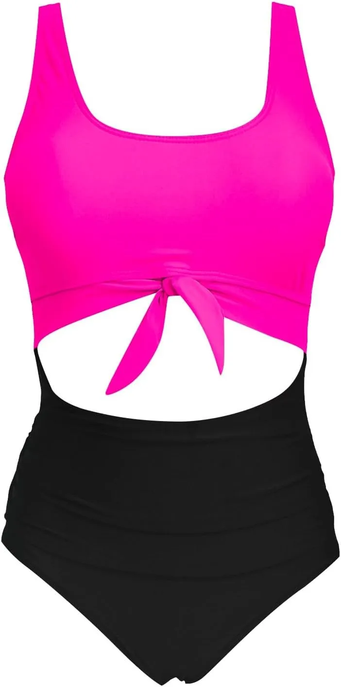 Women One Piece Swimsuits Slimming Cutout Bathing Suits Tummy Control Swimwear Color Block Monokini Swim Suit