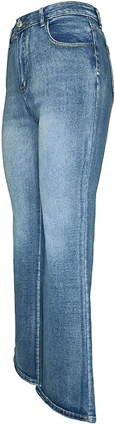 Women Retro Jeans High Waisted with Pocket Slim Fit Boot Cut Jeans for Women Flower Embroidered Jean Trousers