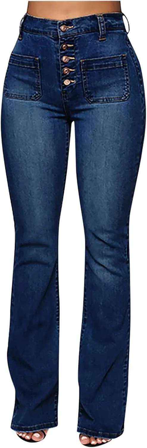 Women Sexy Curvy Slim Fit Butt Lifting Denim Skinny Jeans Flare Bell Bottom Jeans Available in Large Sizes