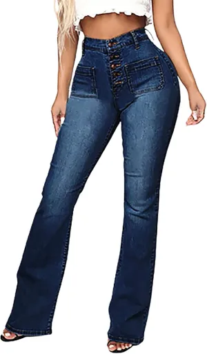 Women Sexy Curvy Slim Fit Butt Lifting Denim Skinny Jeans Flare Bell Bottom Jeans Available in Large Sizes