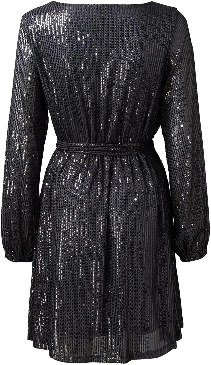 Women Sexy Sequin Dresses Long Sleeve Sparkly Glitter Ruched Bodycon Dress Party Night Out Club Dresses