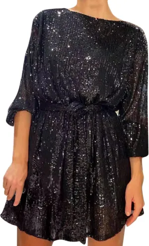 Women Sexy Sequin Dresses Long Sleeve Sparkly Glitter Ruched Bodycon Dress Party Night Out Club Dresses