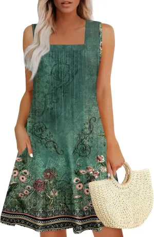 Women Summer Dresses V Neck 2025 Sundress Casual Beach Dress with Pocket Sleeveless Vacation Swimsuit Coverup