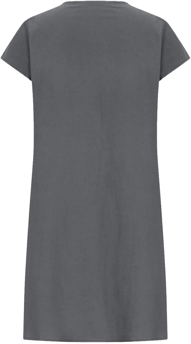 Women's 2025 Cotton Linen Midi Dress Plus Size Cap Sleeve Pleated Summer Dresses Vacation Crew Neck Casual Dress