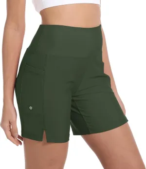 Women's 7" High Waisted Swim Board Shorts Quick Dry Beach Swimsuit Bottom Shorts for Women with Liner Pockets