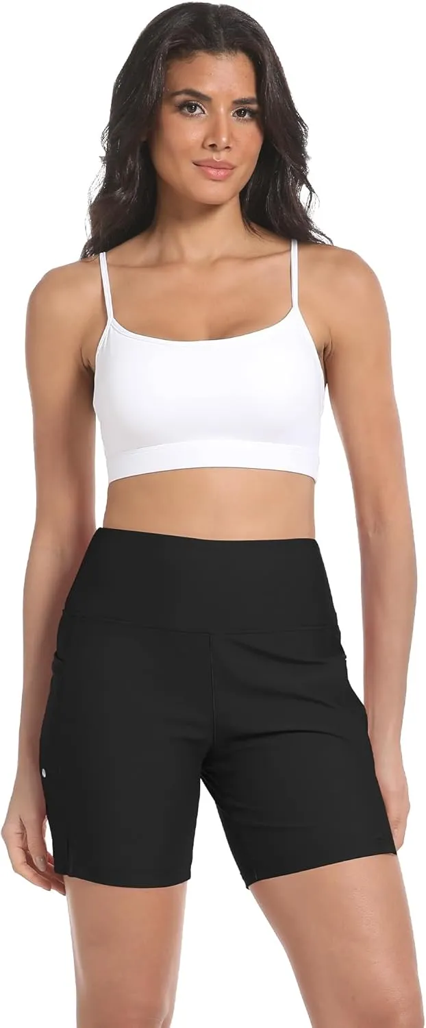 Women's 7" High Waisted Swim Board Shorts Quick Dry Beach Swimsuit Bottom Shorts for Women with Liner Pockets