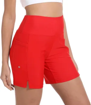 Women's 7" High Waisted Swim Board Shorts Quick Dry Beach Swimsuit Bottom Shorts for Women with Liner Pockets