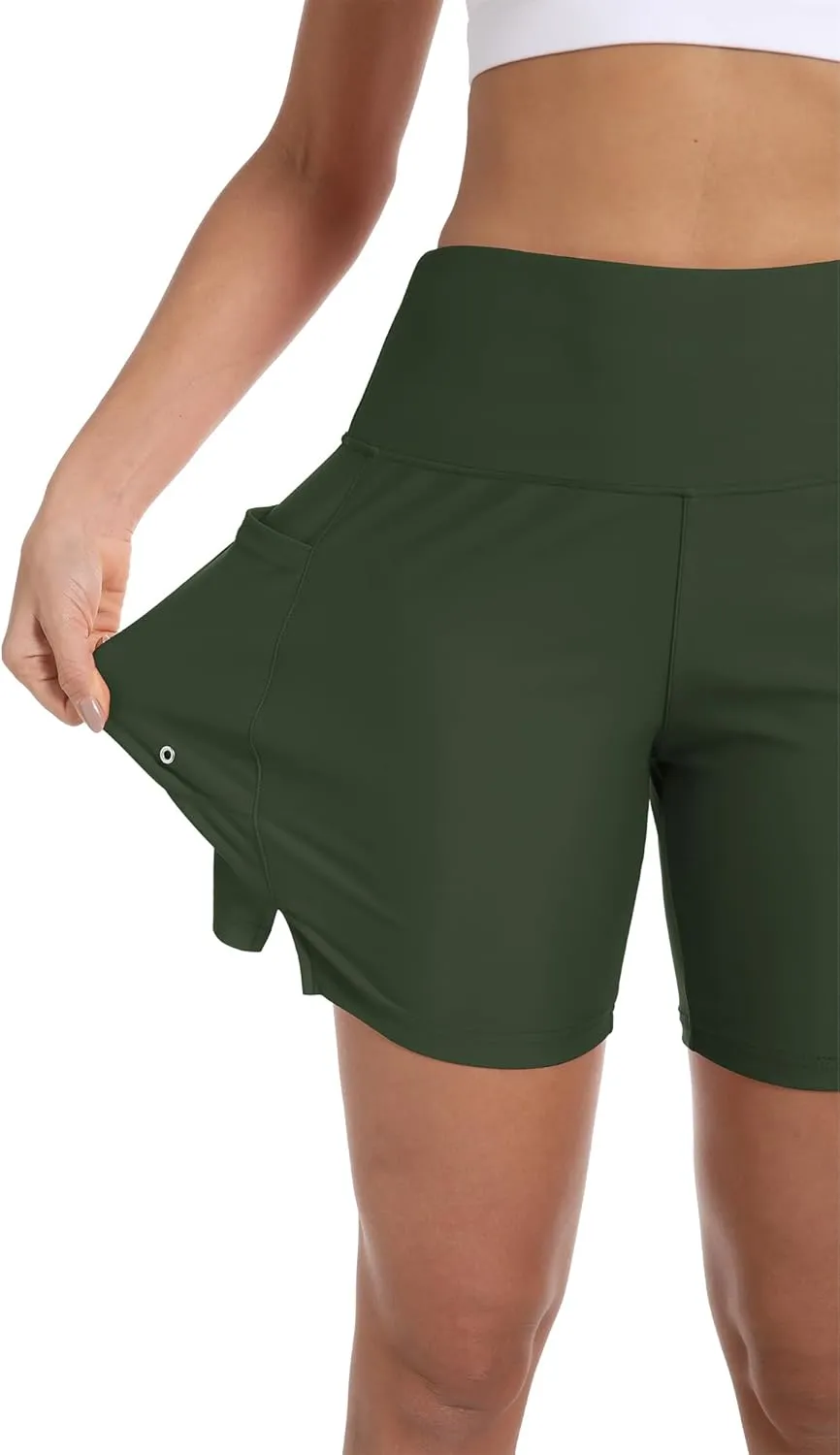 Women's 7" High Waisted Swim Board Shorts Quick Dry Beach Swimsuit Bottom Shorts for Women with Liner Pockets